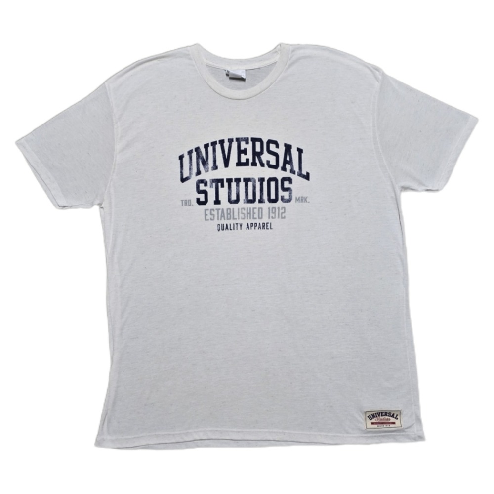 VTG Universal Studios Linen Blend T-Shirt‎ Mens 2XL Y2K Disney White Heathered